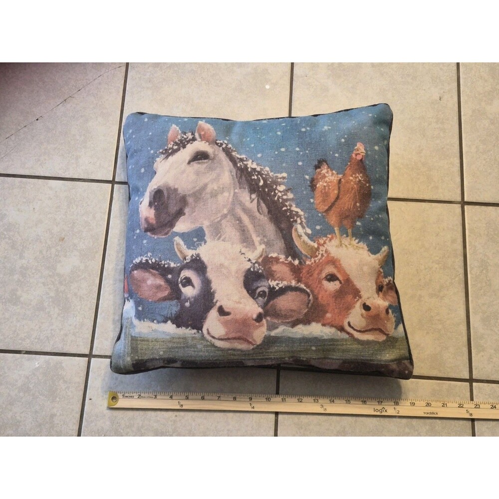 Horse Cow Chicken Equestrian Pony Throw Pillow Ranch Chic Country - Picture 4 of 4